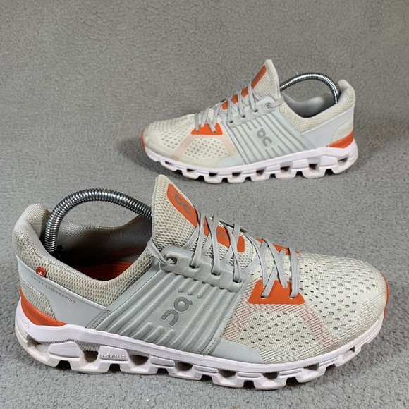 On Running Athletic Shoes in Cream and Orange - Picture 1 of 8